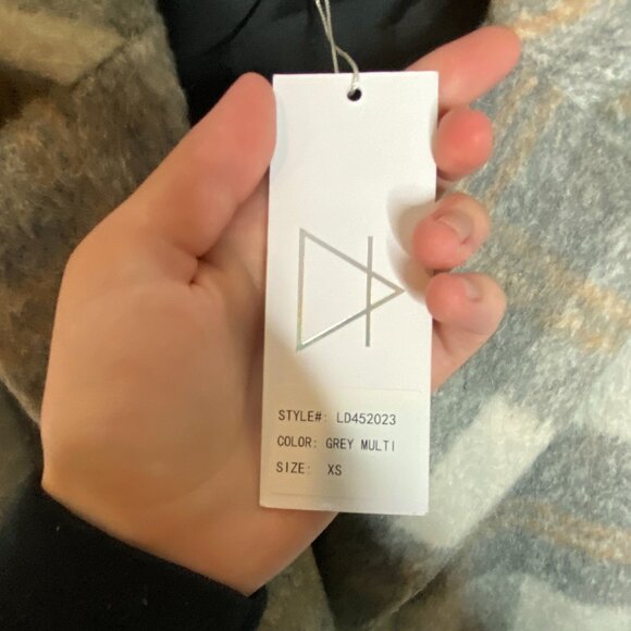 NWT Sage The Label Womens Charlie Plaid Long Coat XS - Ivory Gray Academia - Picture 10 of 16